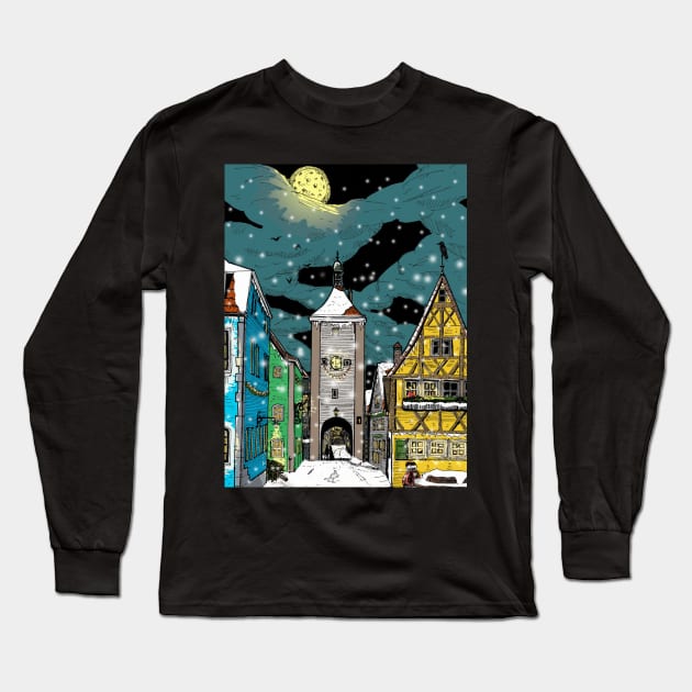 Rothenburg ob der Tauber Germany at Christmas Long Sleeve T-Shirt by Wall-Art-Sketch